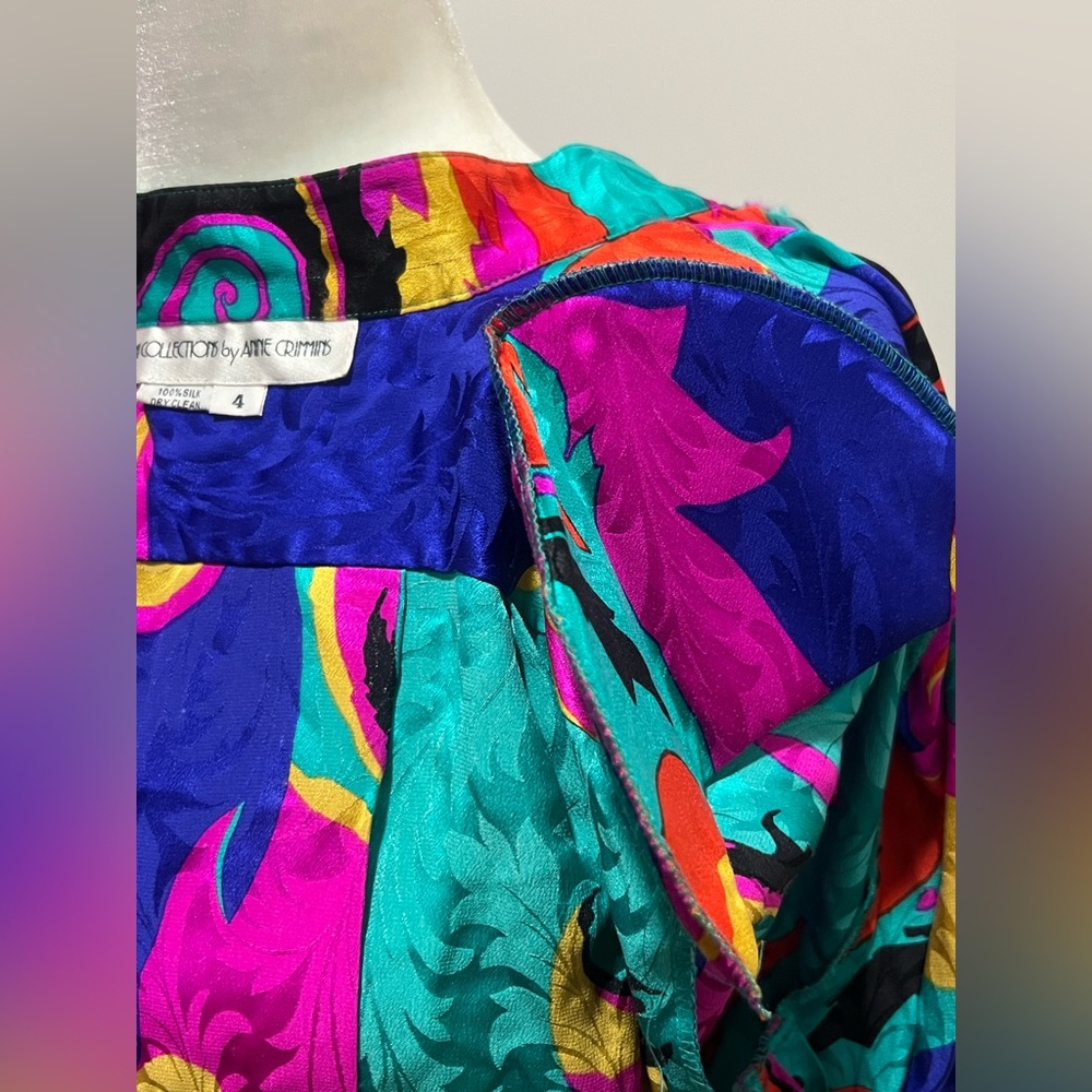 VINTAGE 80’s UMI Collections by Anne Crimmins cropped silk blouse Size 4 - Picture 7 of 8